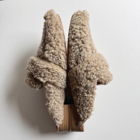 Free People Tan Sherpa At Ease Mule Loafers Size 39/8 - Picture 4 of 7